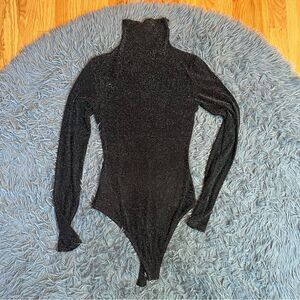 Alix NYC Black Turtleneck Bodysuit Metallic Size S